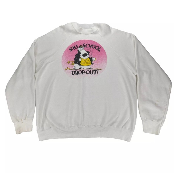 Vtg 1980's Ski School Drop Out Men XL Sweatshirt Phil Frank Art Single Stitch - Picture 1 of 15